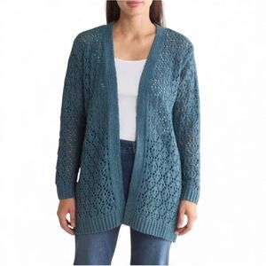DR2 Daniel Rainn Chenille Open Knit Cardigan Size XS Indian Sea